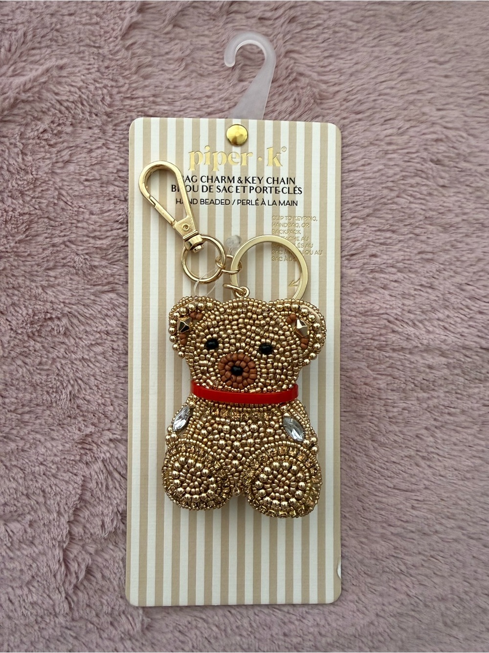 🐻 Piper K Gold Beaded Teddy Bear Key & Bag Charm